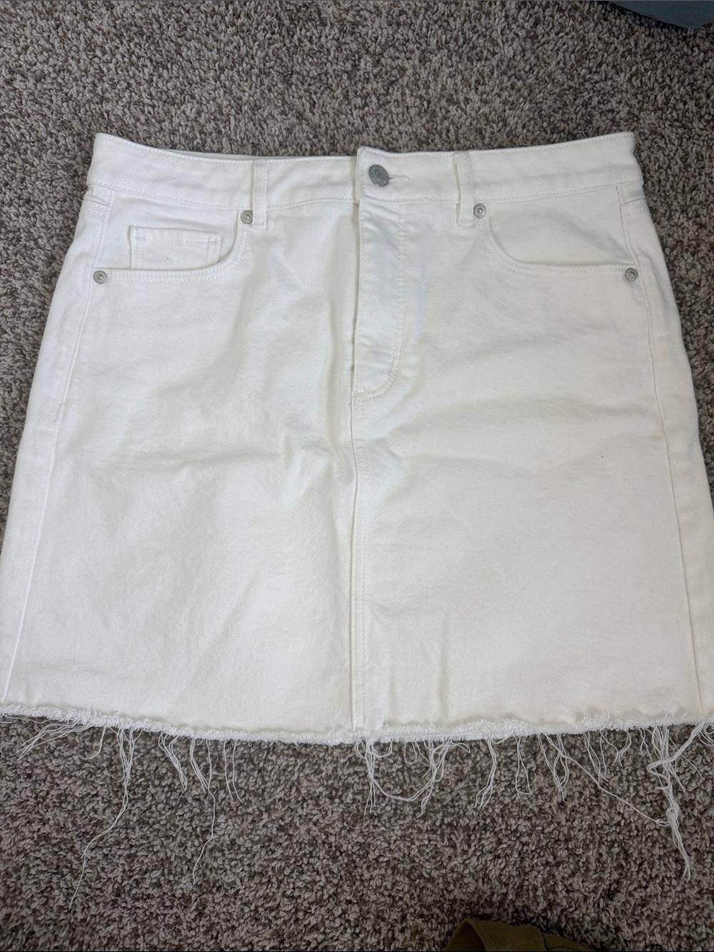 Summer White Denim A-Line Mini Skirt with Raw Hem